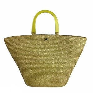 Betmar NY Woven Straw Tote Women’s Satchel Bag Large Tan Yellow